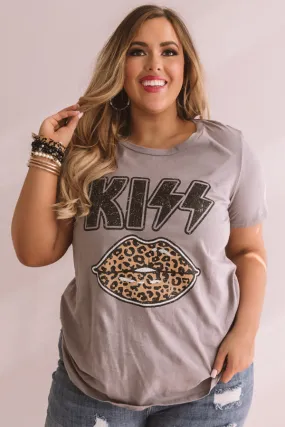 Kiss Leopard Shift Tee In Grey Curves