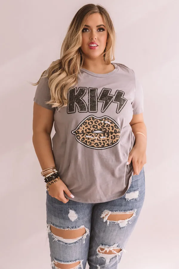 Kiss Leopard Shift Tee In Grey Curves