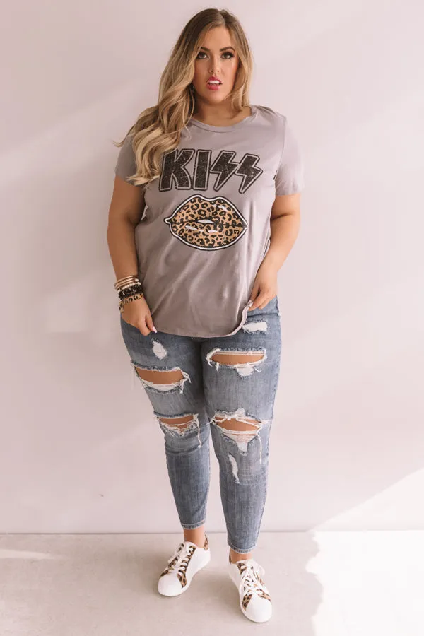 Kiss Leopard Shift Tee In Grey Curves