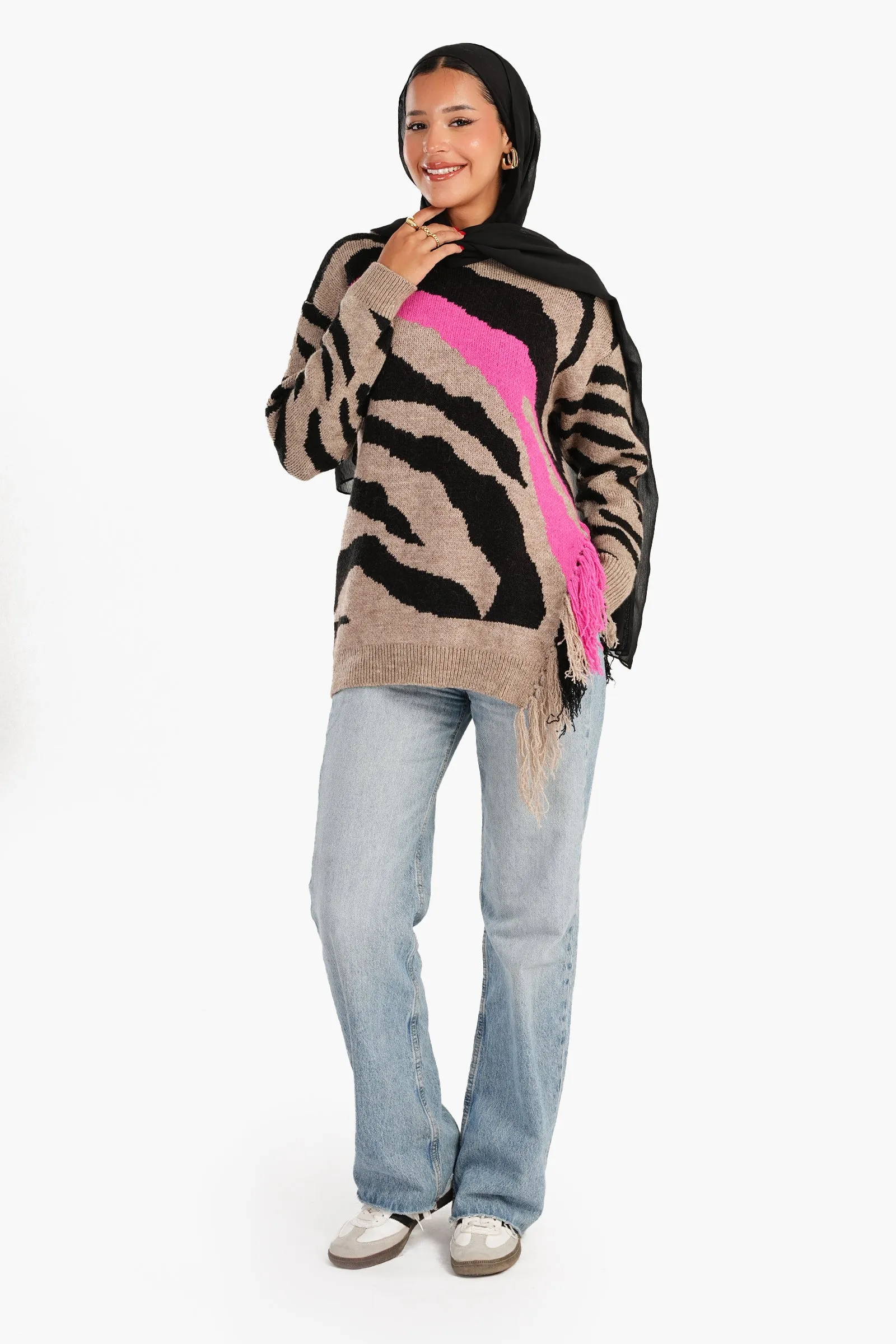 Knitted Pullover with Side Fringes