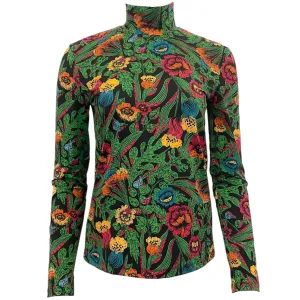 La DoubleJ Black / Green Floral Mock Turtleneck