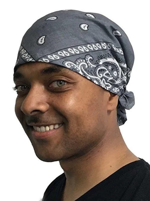 Large Head Size or Men’s Head Size Hair Wrap | XL Paisley Pre-tied 100% Cotton Bandana Imported and finished in USA