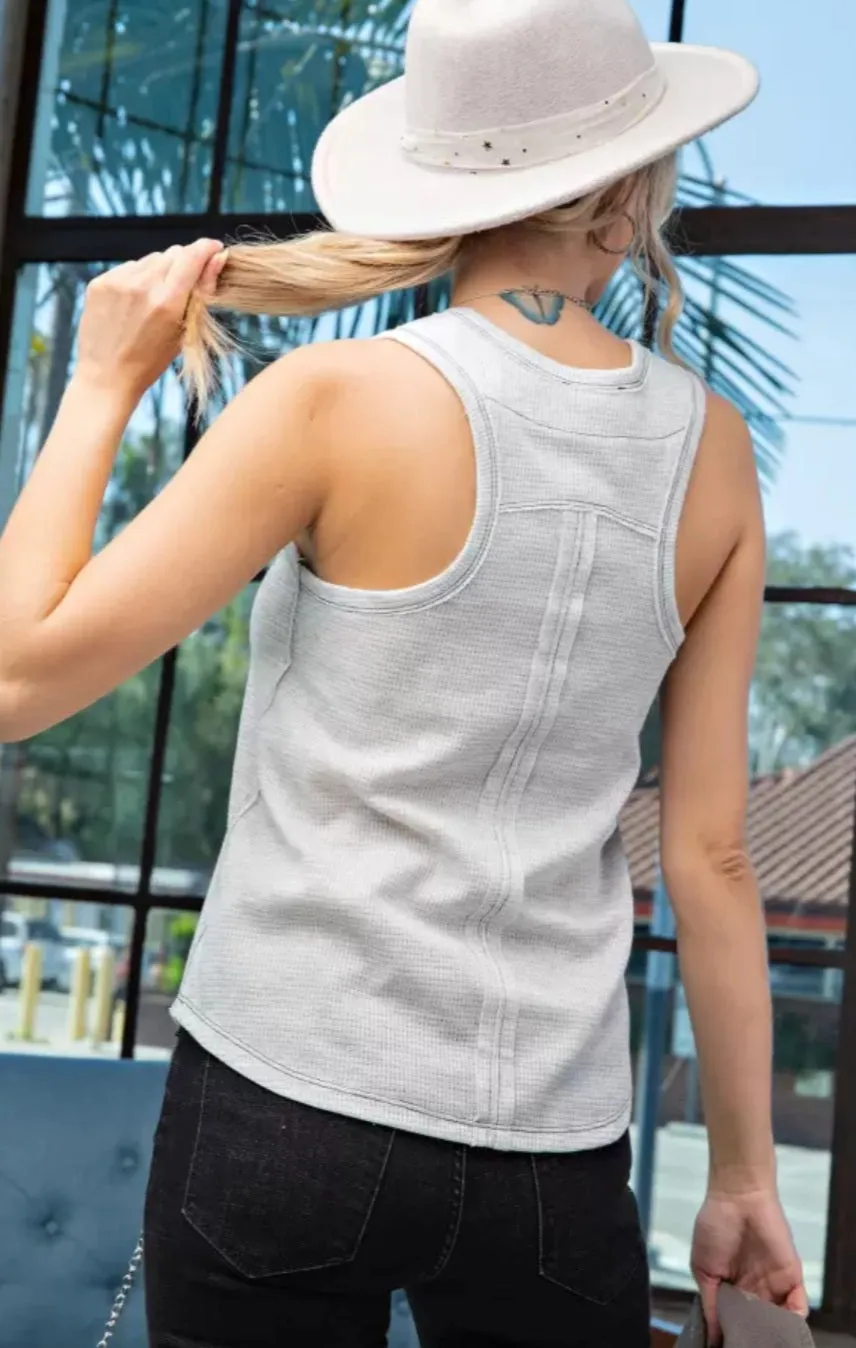 Light gray stitch detail racerback tank