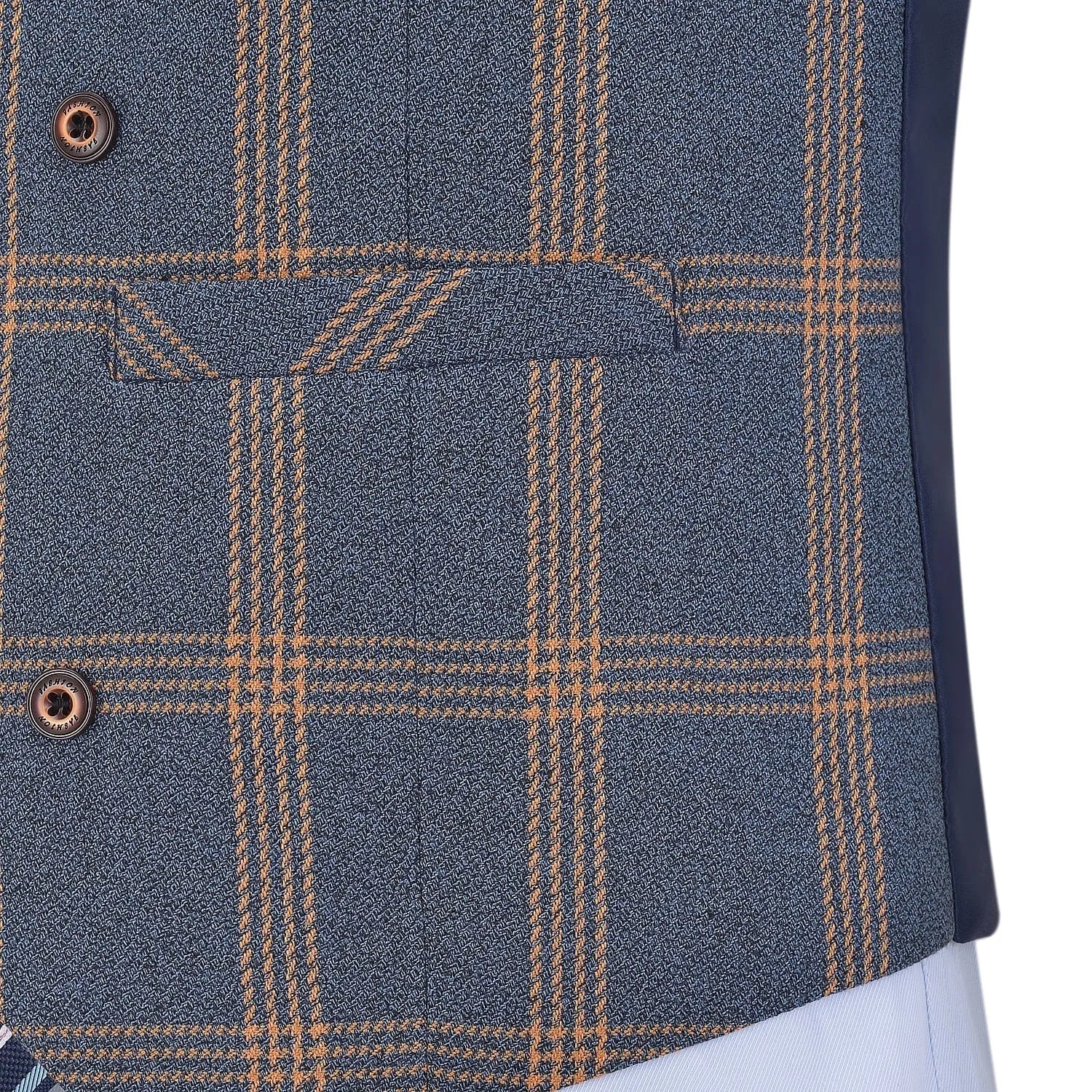 Light Navy Plaid Peak Lapel Waistcoat Casual Slim Fit Suit Vest