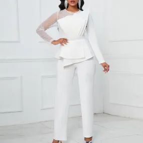 Long Sleeve Mesh Splicing Beads Banquet Plus Size Jumpsuit