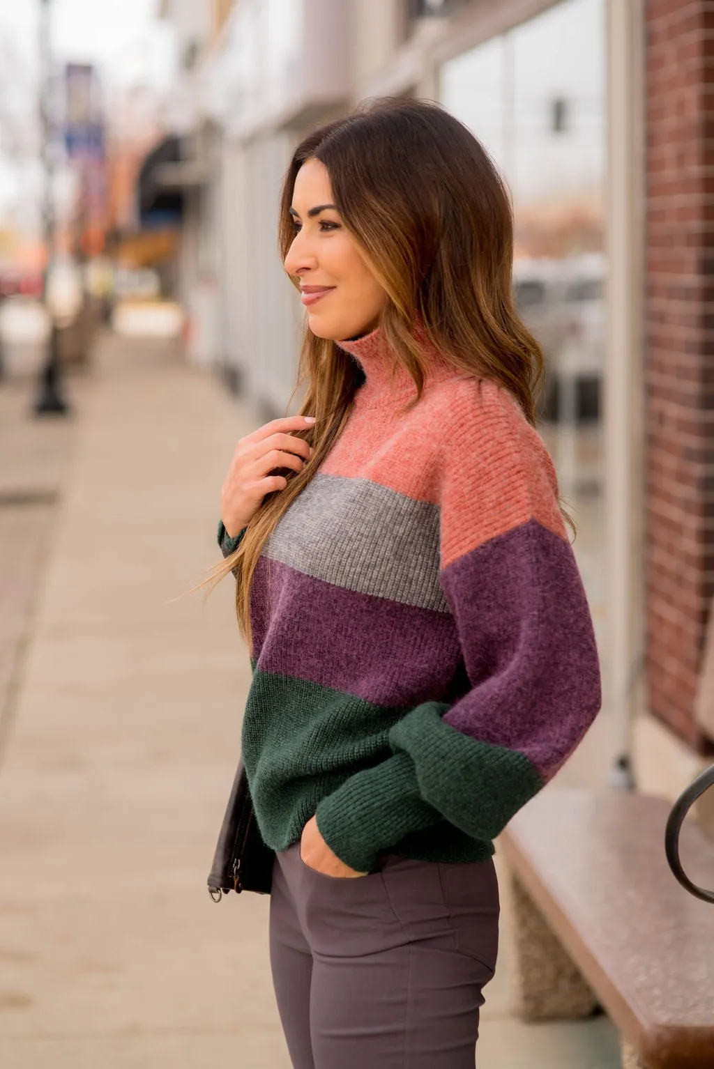 Marled Quad Colored Turtle Neck Sweater