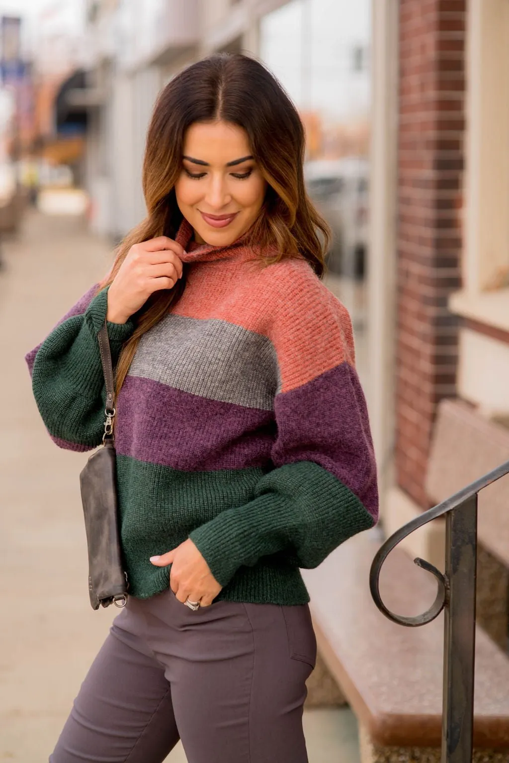 Marled Quad Colored Turtle Neck Sweater