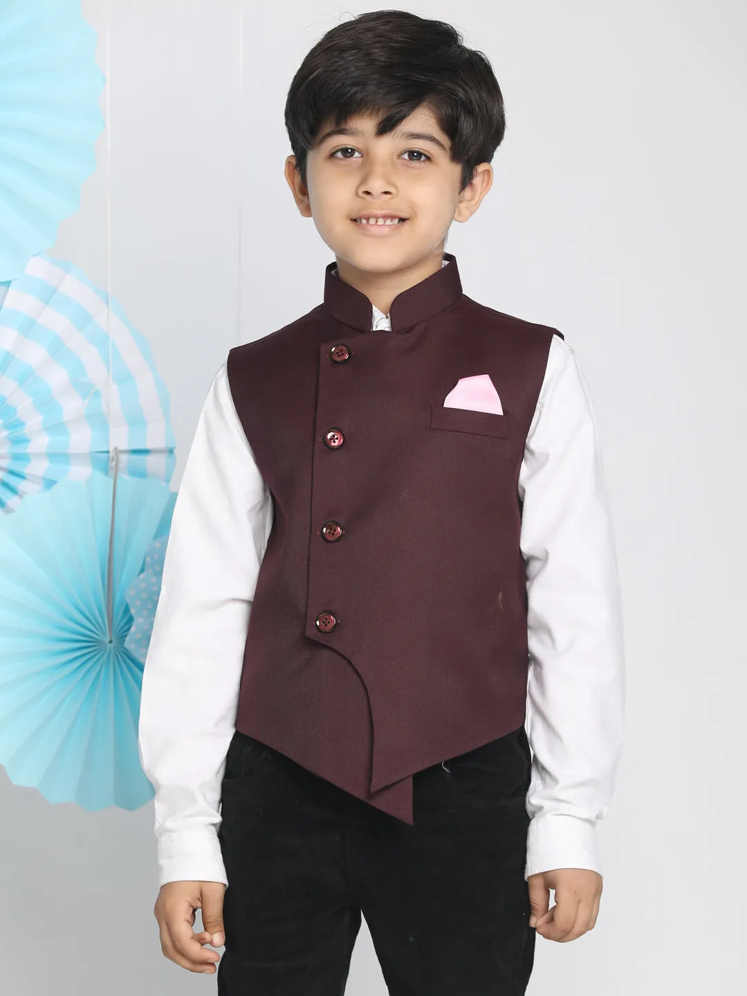 Maroon Cotton Blend Twill Nehru Jacket