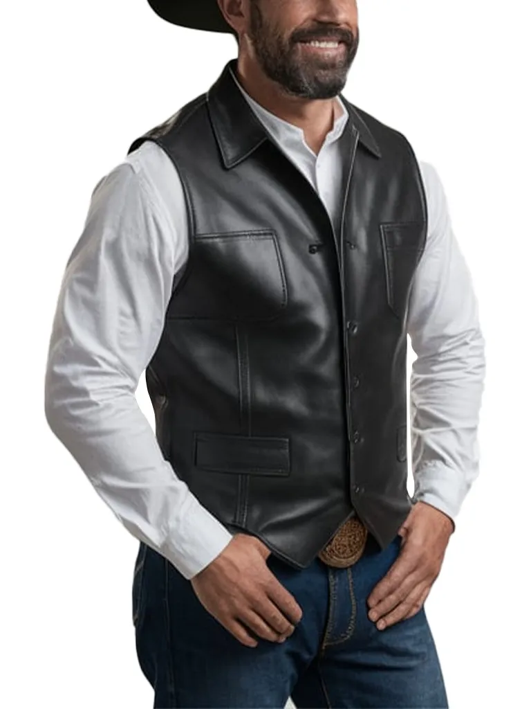 Men's Black Fend Western Leather Vest