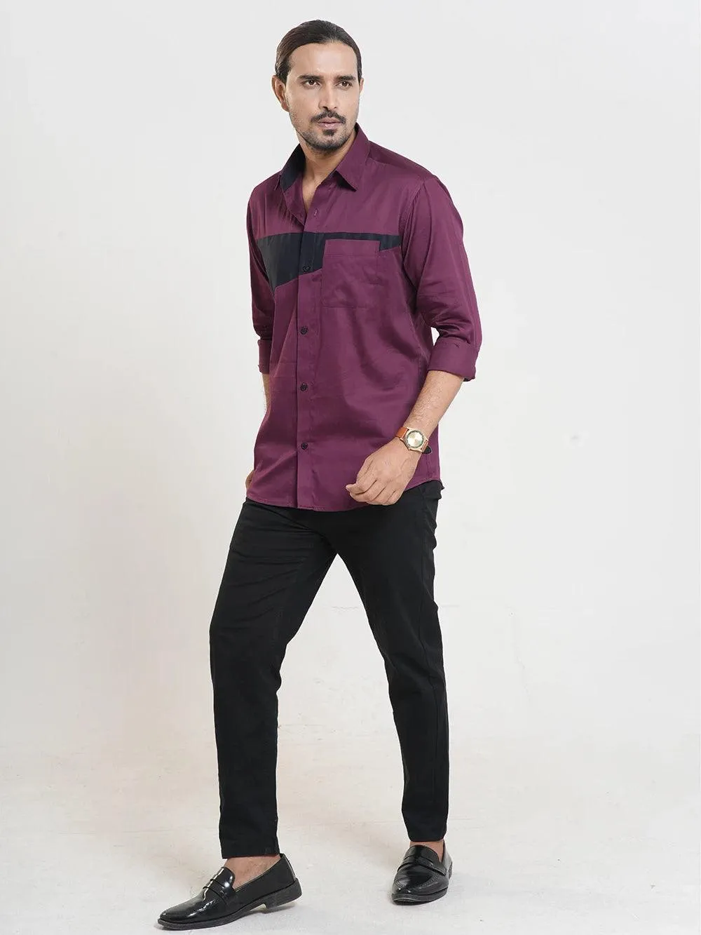 Men's Full Sleeve Casual Shirt in Burgundy