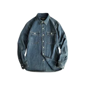 Men's Jacquard Indigo Dyeing Western Denim Shirt