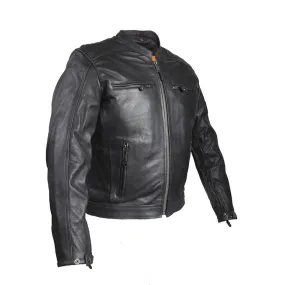 Mens Naked Leather Motorcycle Jacket With Diamond Pattern On The Sides And Shoulders