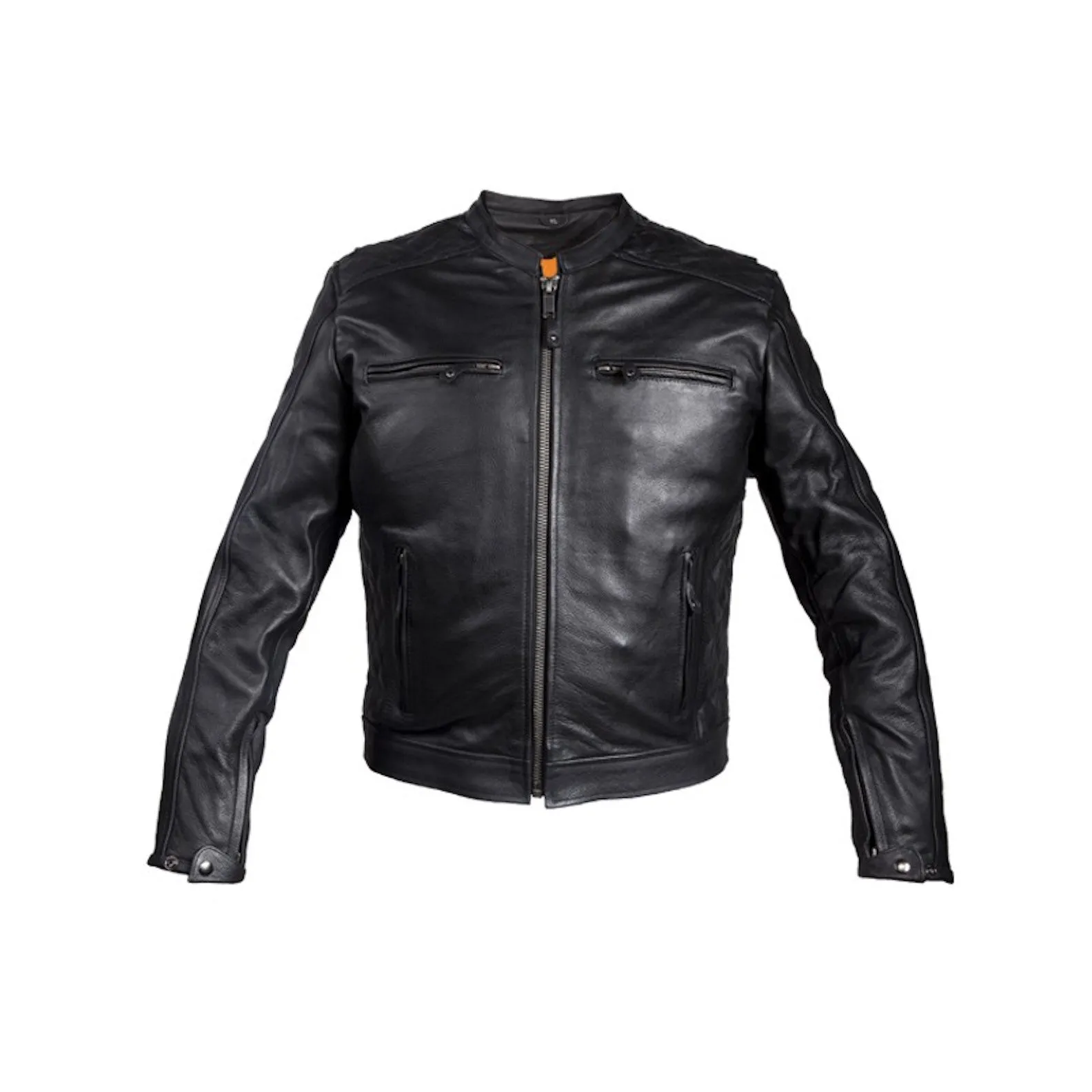 Mens Naked Leather Motorcycle Jacket With Diamond Pattern On The Sides And Shoulders