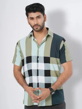 Men's Plaid Check in Seafoam Color Short Sleeve Shirt