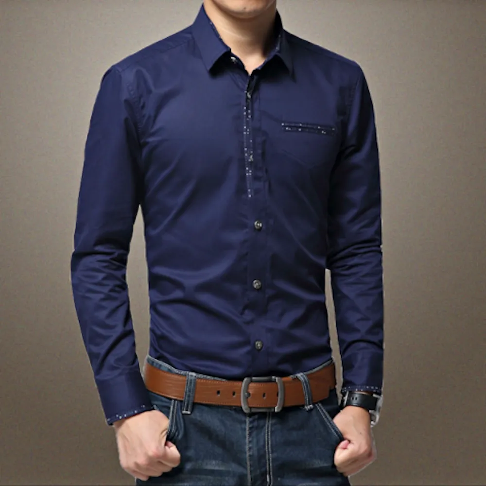 Mens Shirt with Contrasting Pocket and Cuff Details