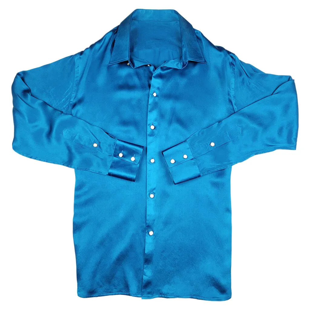 Men's Turquoise Blue Silk Shirt