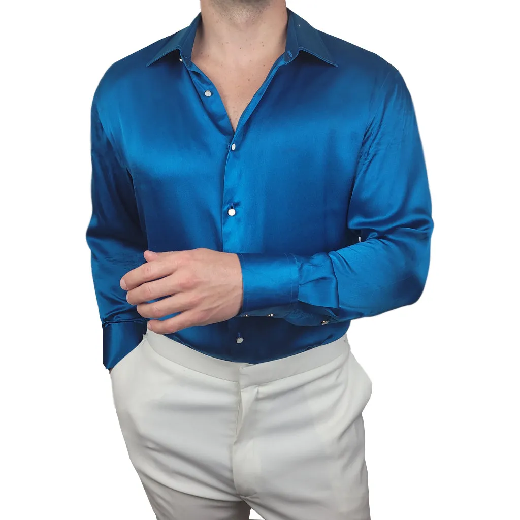 Men's Turquoise Blue Silk Shirt