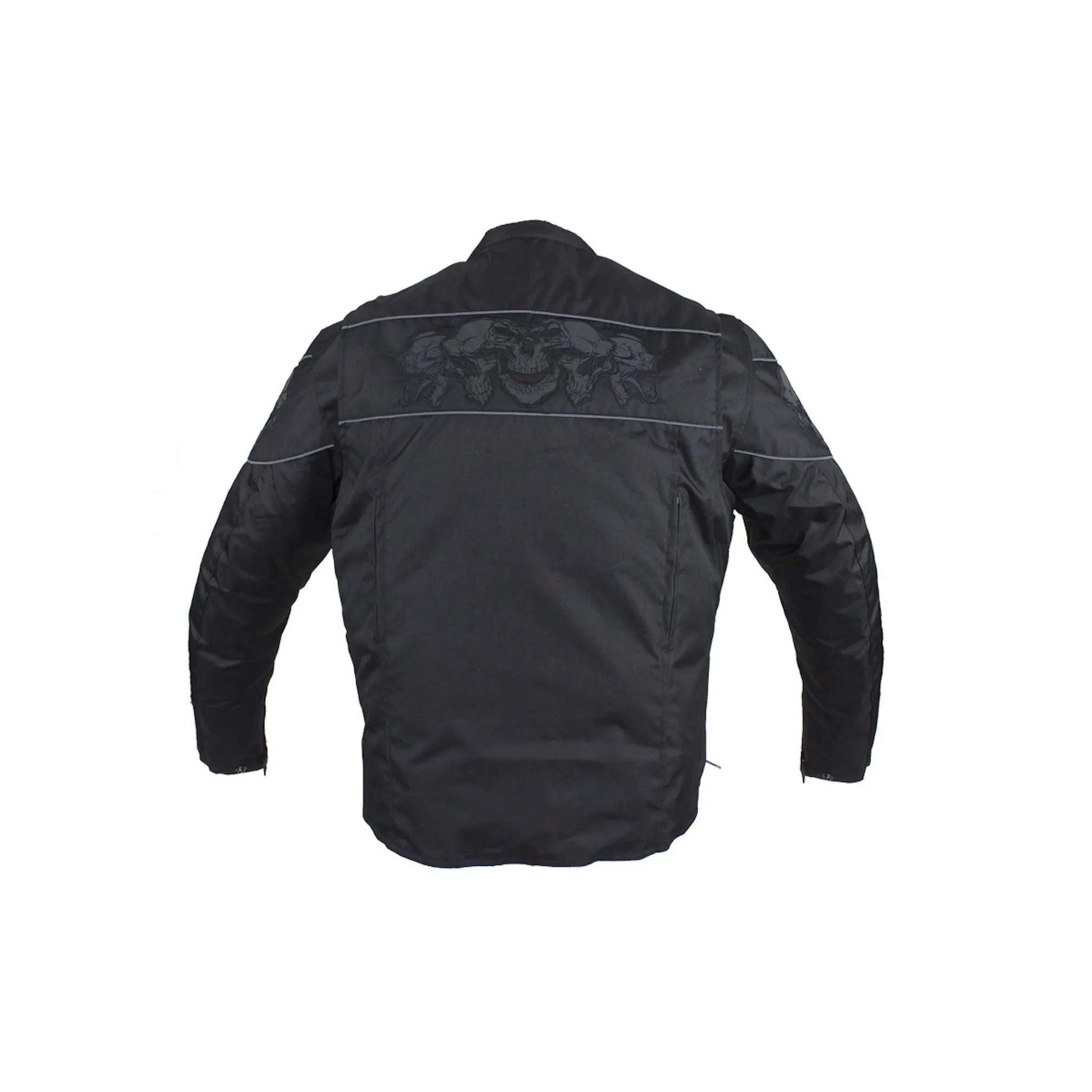 Men's Vented Textile Concealed Carry Motorcycle Jacket with Reflective Skulls