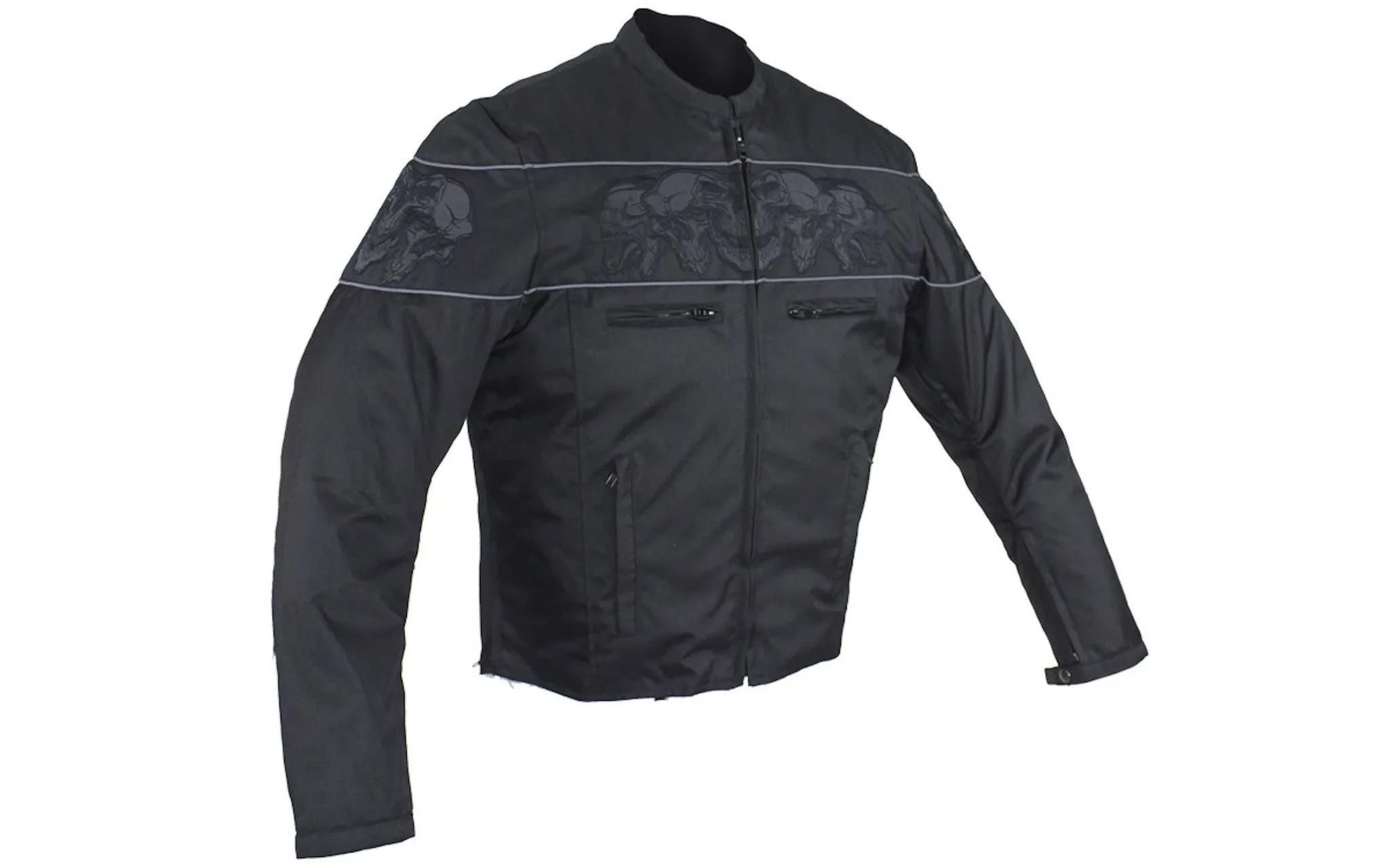 Men's Vented Textile Concealed Carry Motorcycle Jacket with Reflective Skulls