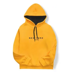 Men's Yellow Cotton Printed  Long Sleeves Hoodies