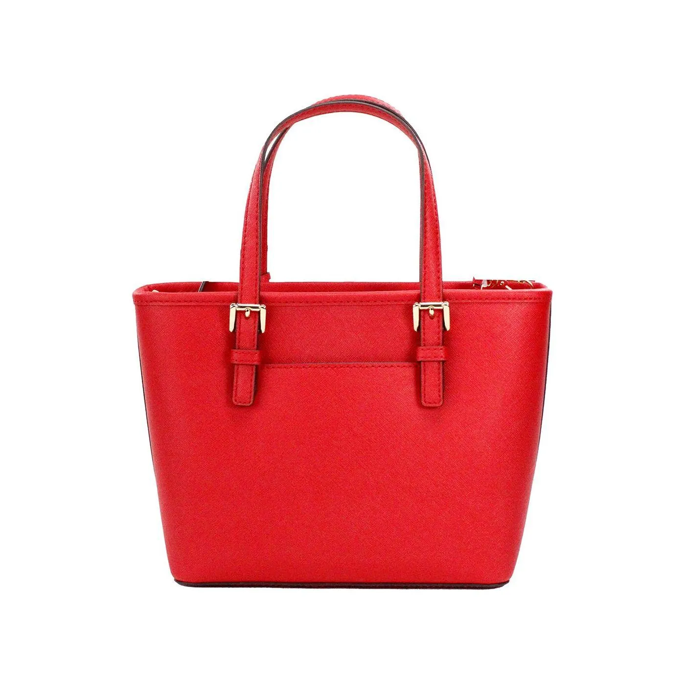 Michael Kors Jet Set Bright Red Leather XS Carryall Top Zip Tote Bag Purse