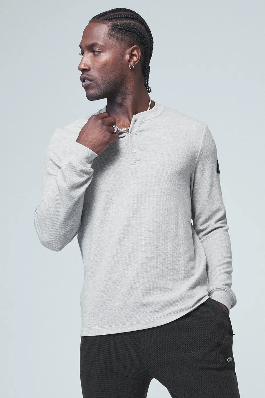 Micro Waffle Fast Break Henley - Athletic Heather Grey