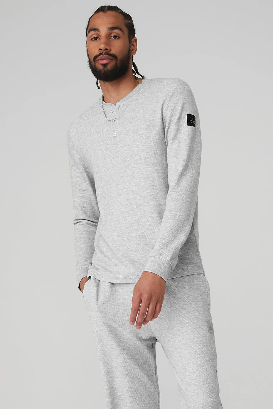 Micro Waffle Fast Break Henley - Athletic Heather Grey