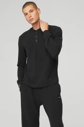 Micro Waffle Fast Break Henley - Black