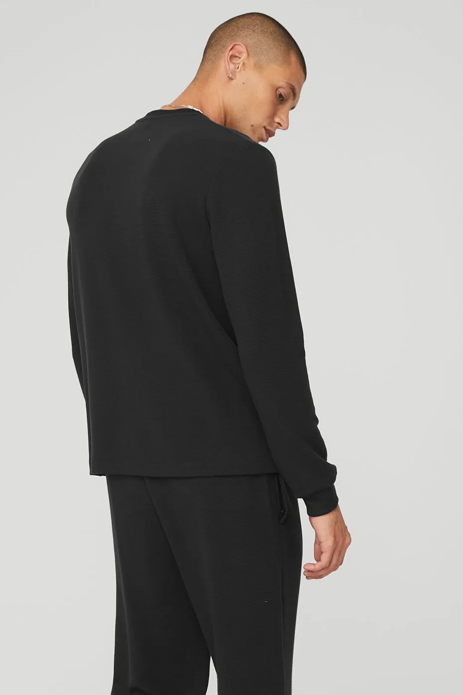 Micro Waffle Fast Break Henley - Black