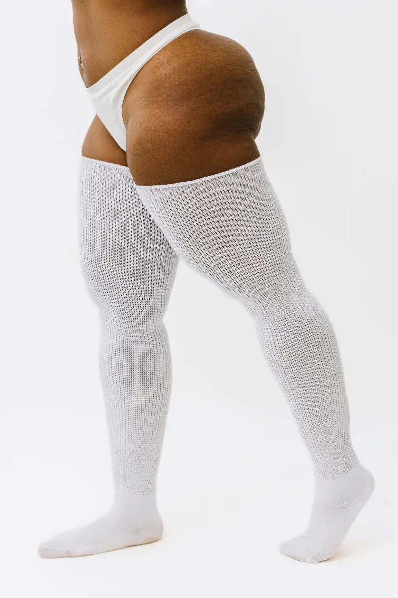 Milky White Stretchies Plus Size Thigh High Socks