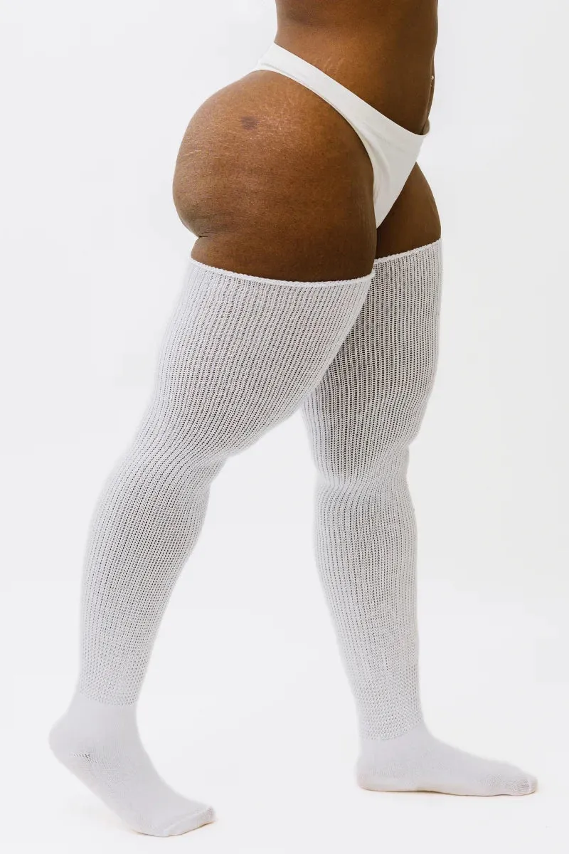 Milky White Stretchies Plus Size Thigh High Socks