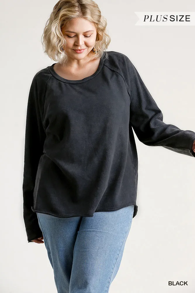 Mineral Washed Raw Hem Top, Black