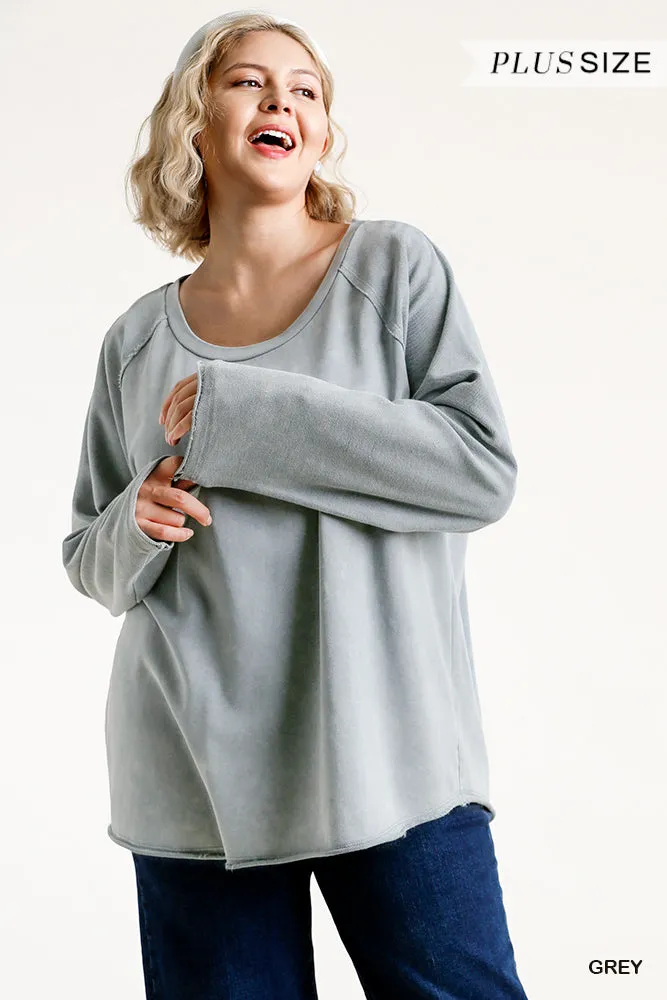 Mineral Washed Raw Hem Top, Grey