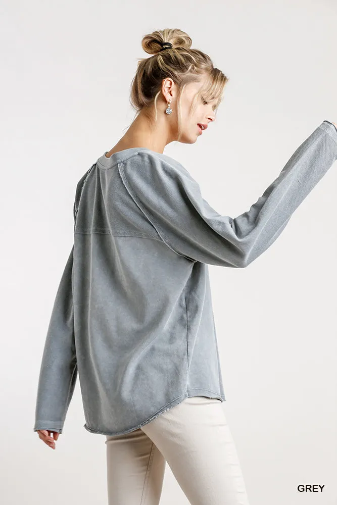 Mineral Washed Raw Hem Top, Grey