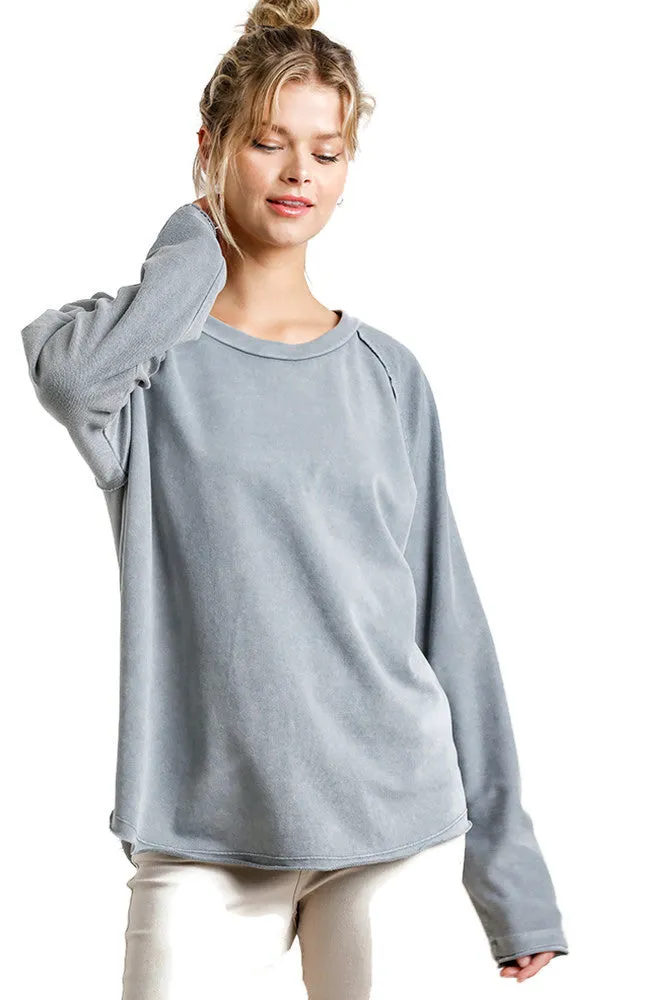 Mineral Washed Raw Hem Top, Grey