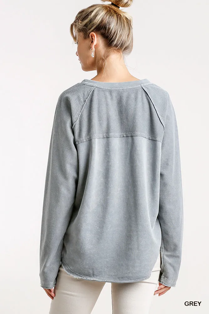 Mineral Washed Raw Hem Top, Grey