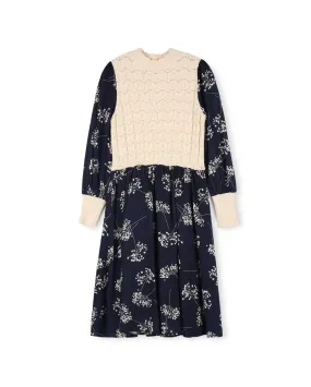 Minimal Floral Printed Cable Knit Vest Dress