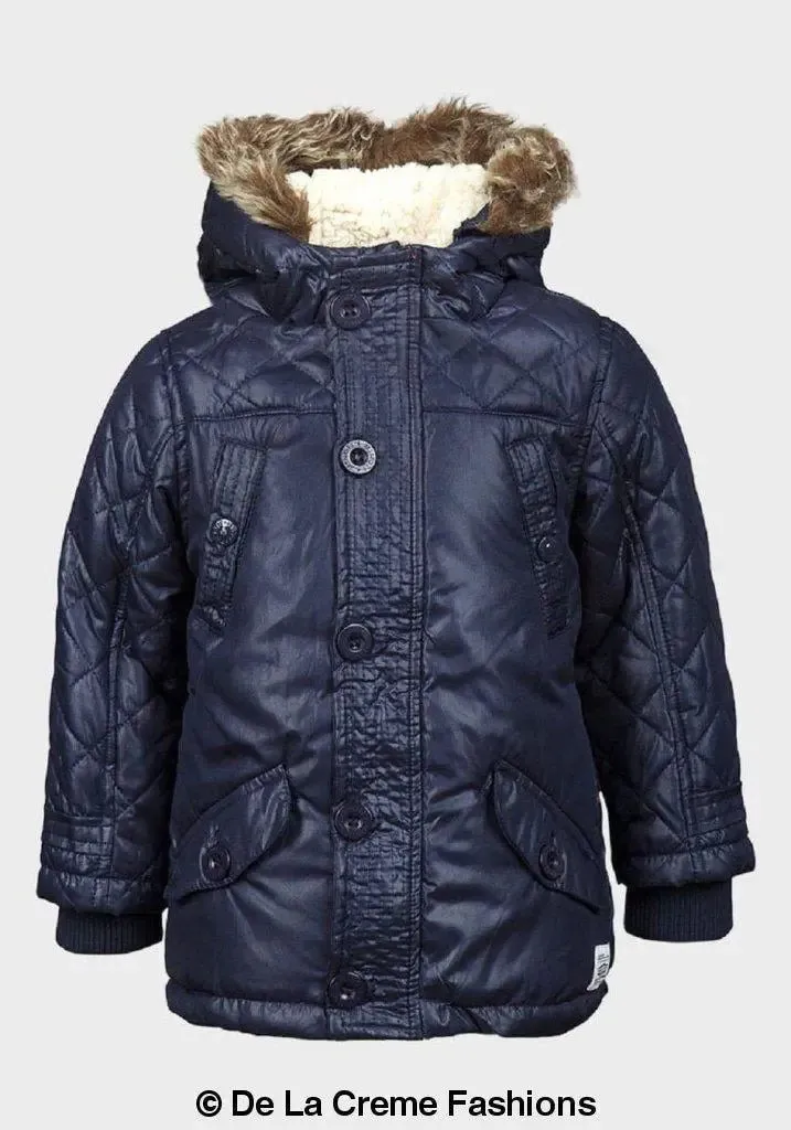 Minoti - Boys Quilted Winter Padded Jacket Faux Fur Hooded Puffa Coat