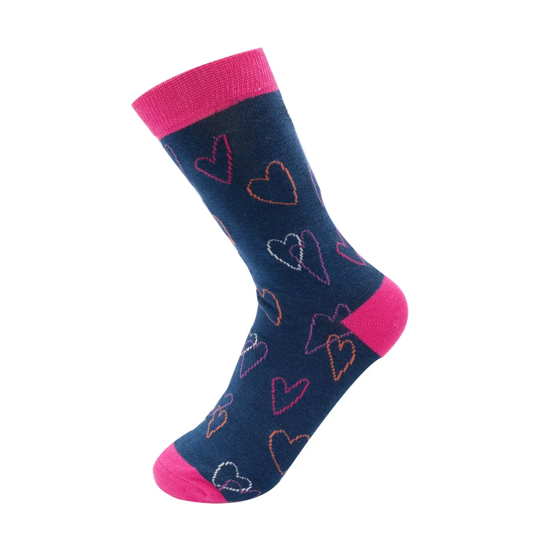 Miss Sparrow Sketch Hearts Bamboo Socks (4 Colours )