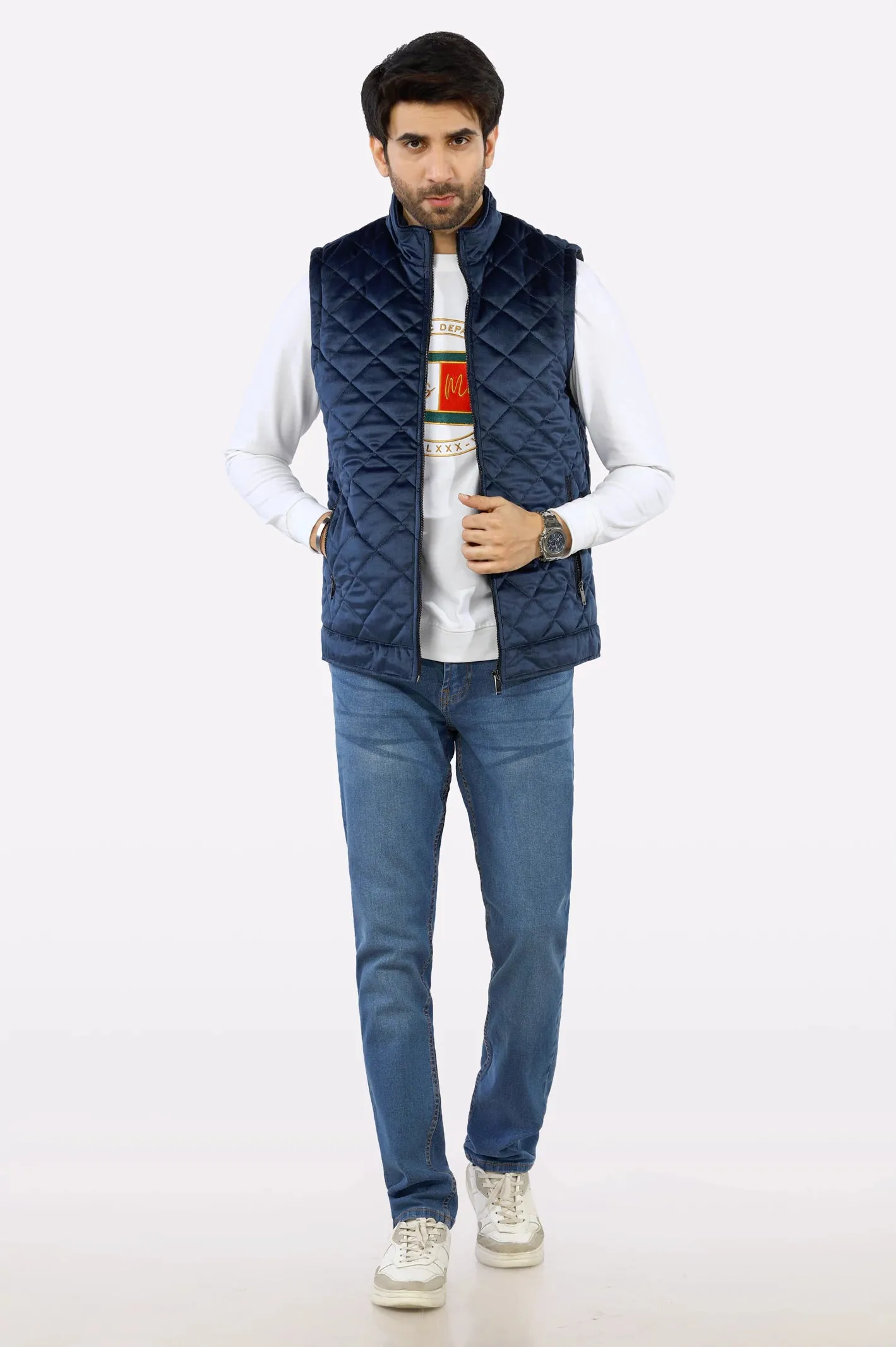 Navy Blue Quilted Puffer Vest for Mens