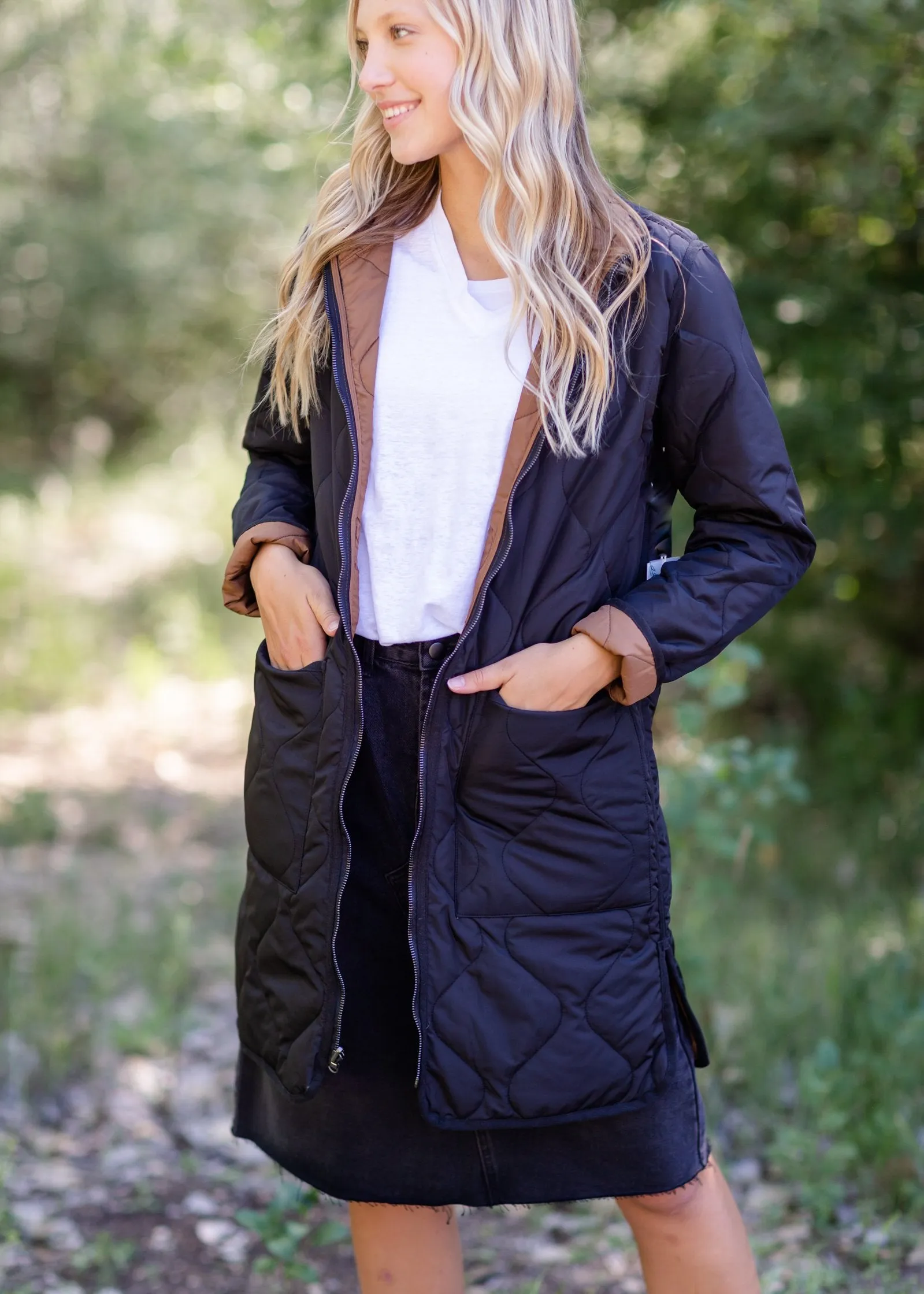 Nixie Black and Brown Reversible Quilted Jacket