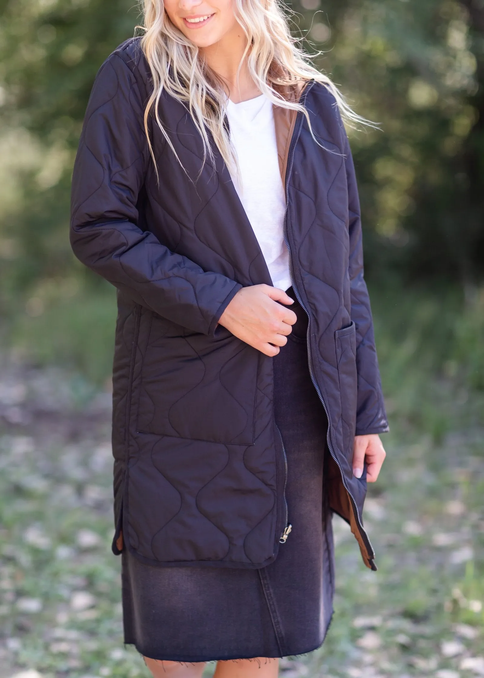 Nixie Black and Brown Reversible Quilted Jacket