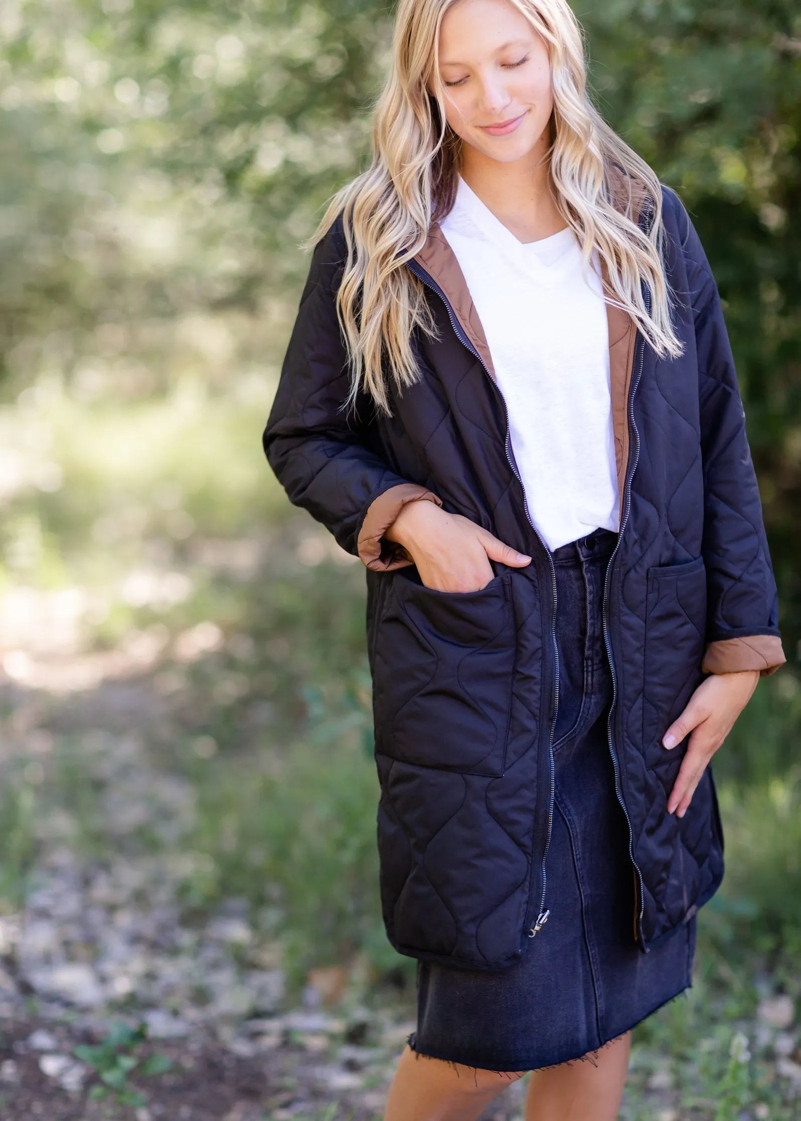 Nixie Black and Brown Reversible Quilted Jacket