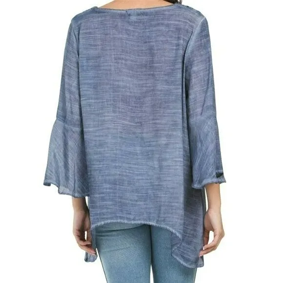 NWT SPENSE Boho Crochet Neck Bell Sleeve Relaxed Fit Blouse Tunic Large