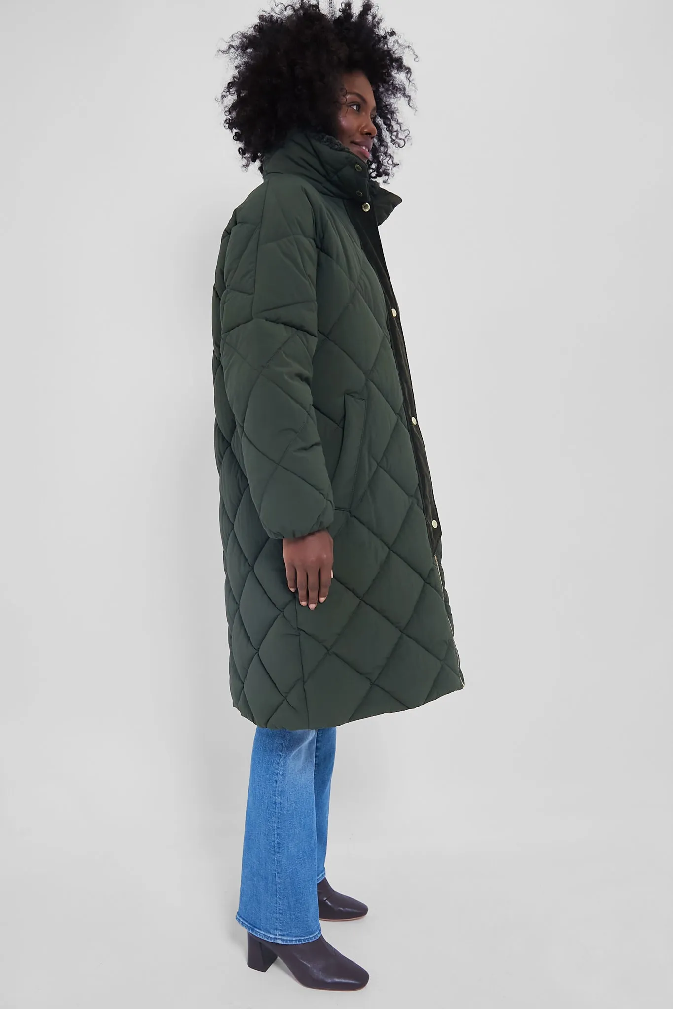 Olive Bearnie Puffer Quilted Coat