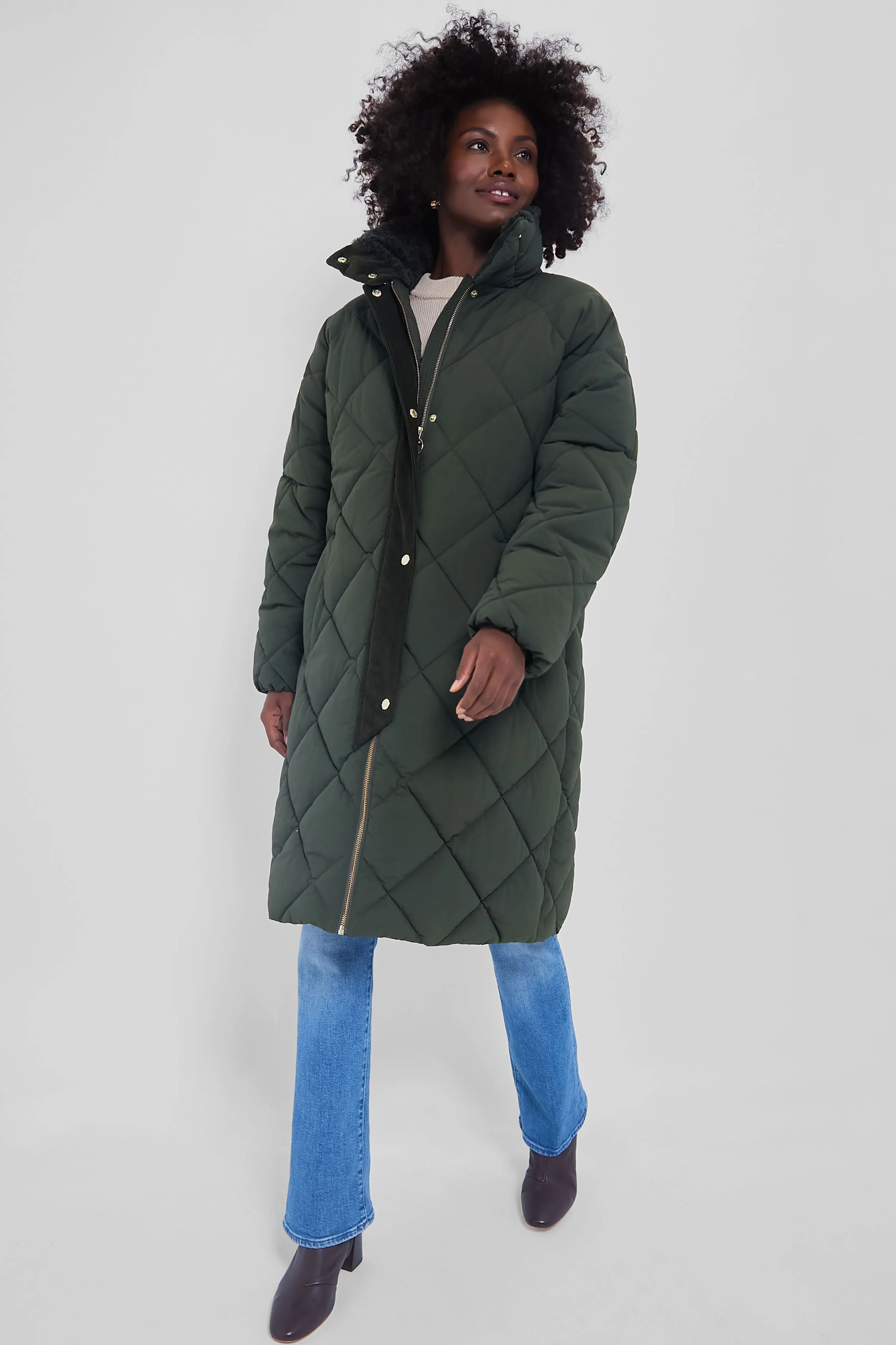 Olive Bearnie Puffer Quilted Coat