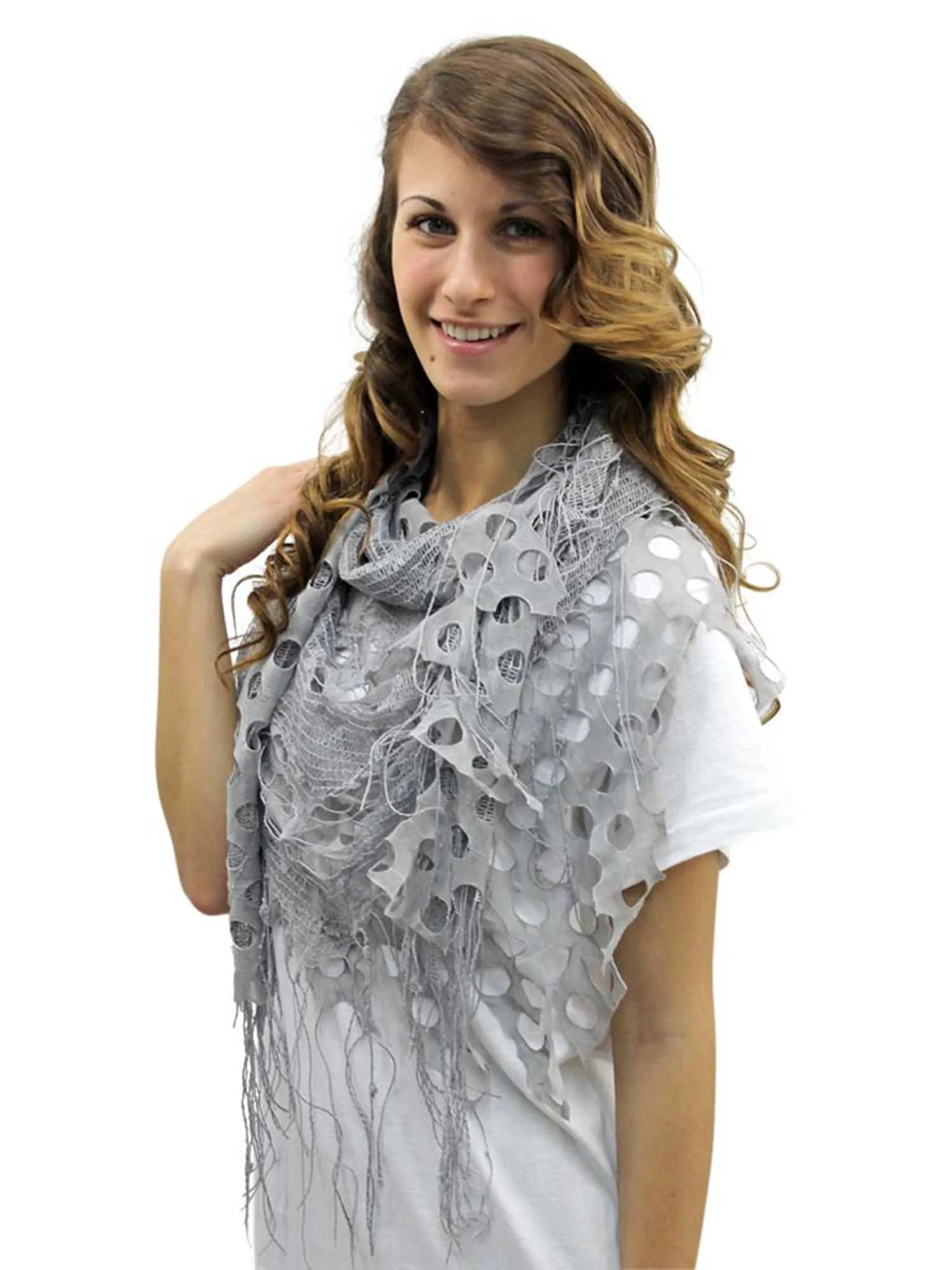 Open Knit Lace Net Fringed Shawl Scarf Wrap