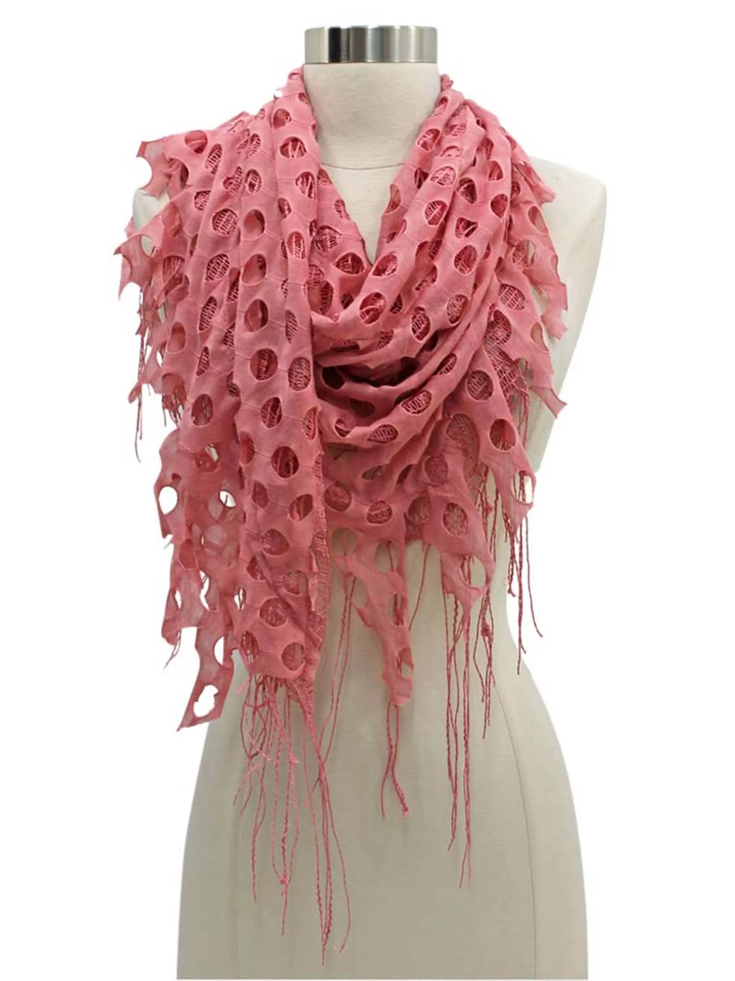 Open Knit Lace Net Fringed Shawl Scarf Wrap