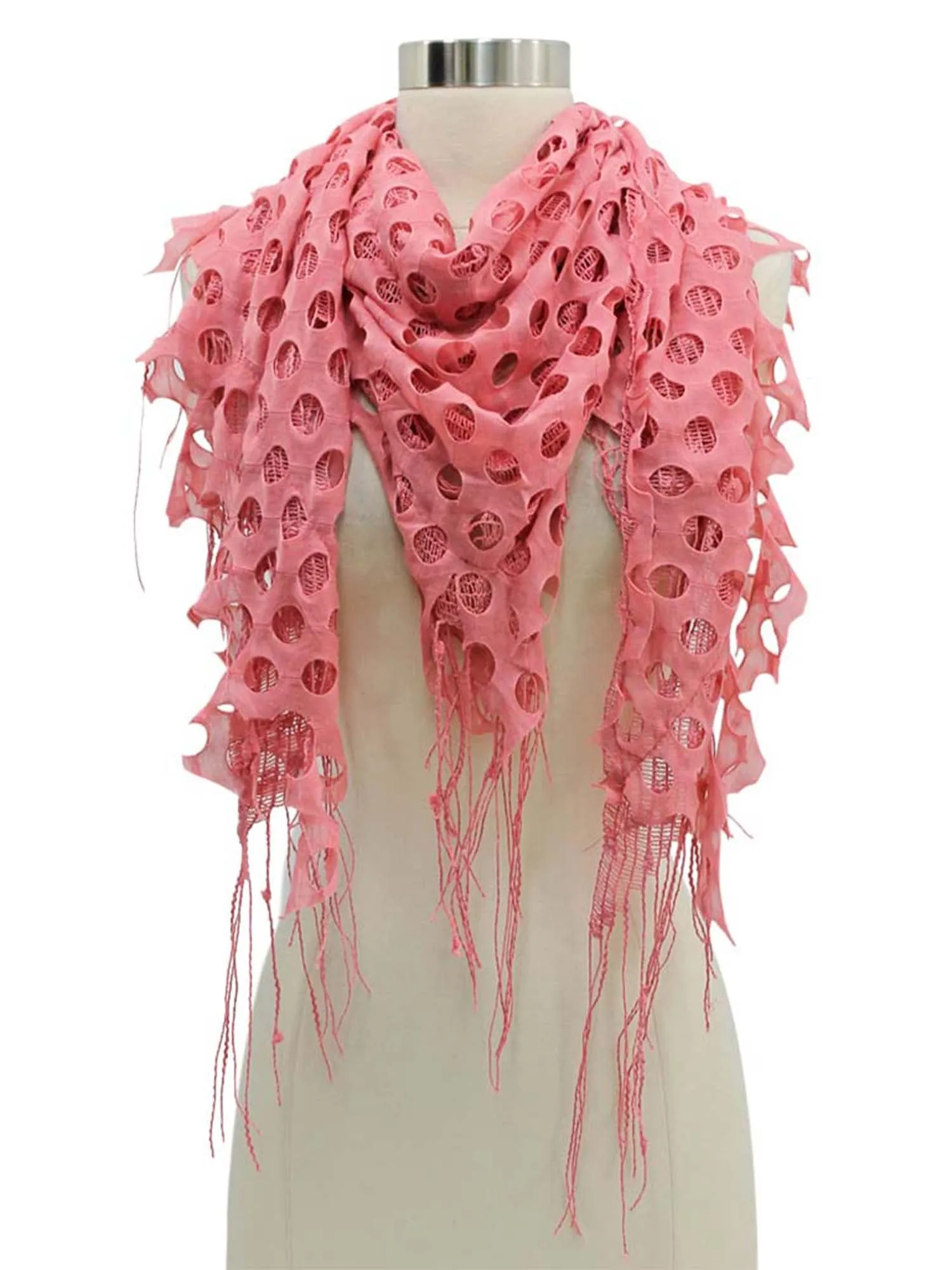 Open Knit Lace Net Fringed Shawl Scarf Wrap