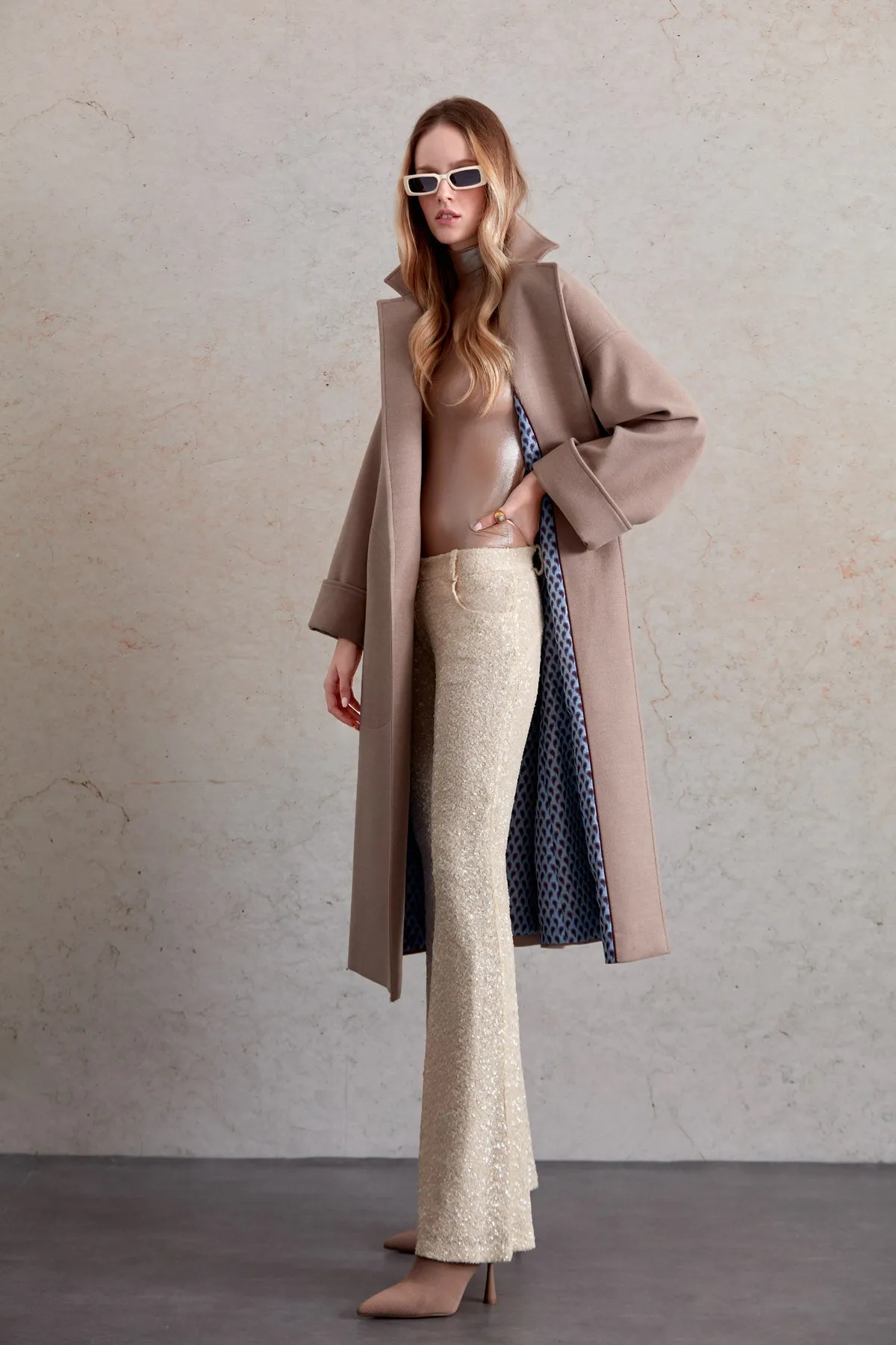 Oversize Michelle Belted Peak Lapel Coat